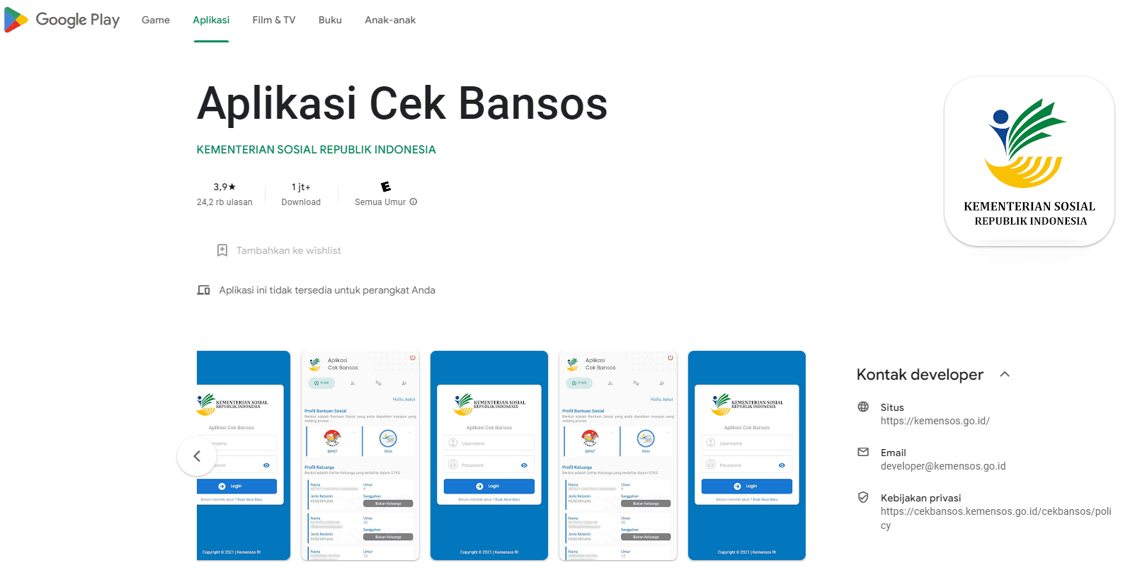 Aplikasi Cek Bansos Kemensos